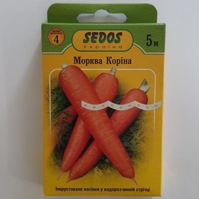 Морква Коріна, насіння на стрічці Sedos, 5 метрів 114779 фото